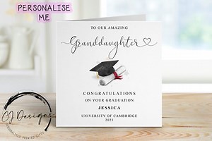 Personalised Granddaughter Graduation Card- With Cap & Scroll- Name and University - Etsy