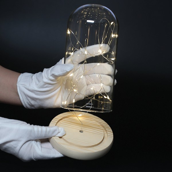 LED Fairy Light Glass Dome Cloche | Wooden Base Tabletop Display | Battery Operated With On/off Switch - Etsy