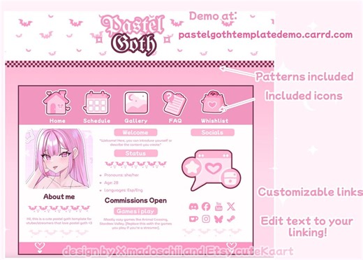Pink Pastel Goth Carrd Template for Vtubers & Streamers | Customizable Website Template / Profile Template/ Carrd /pink Carrd Template - Etsy