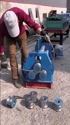 See how the three roller plate rolling machine is assembled with a mold to bend round steel bars