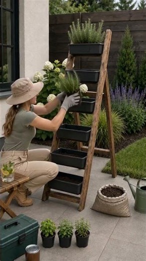 She Turned an Old Ladder Into a Vertical Herb Garden! 🌿✨ #shorts