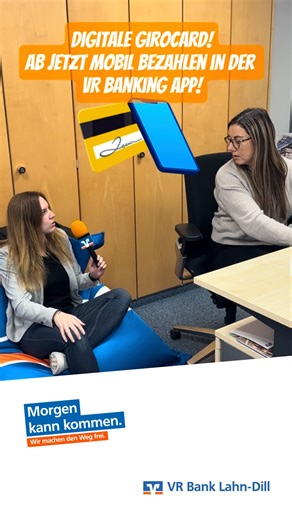 VR Bank Lahn-Dill on Instagram: "Ab jetzt noch schneller #zahlen – ohne extra Apps!💳 Die digitale #Girocard ist da!🔥 Schnell, easy & direkt vom Konto. Einfach in deiner VR Banking App kostenlos beantragen, in der SecureGo Plus App freigeben – und schon kannst du mit deinem #Handy überall kontaktlos bezahlen!💙🧡 🔹Kein Wallet nötig 🔸Keine extra Pay-App 🔹Direkt mit deinem Konto verbunden 🔸Als Standard-Zahlungsmethode einstellbar 🔹Auch für Minderjährige möglich Ana hat’s souverän erklärt – u