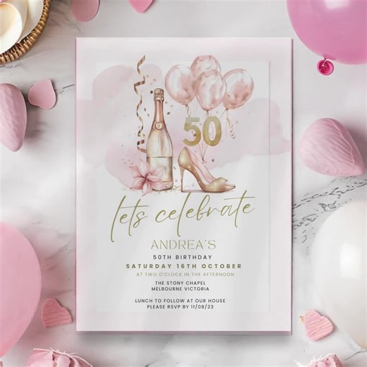 50th Birthday Invitation Wine, 50 Years and Fabulous Womens Heels Party Invite, Fiftieth, Digital, Electronic, Printable & Editable. Text - Etsy