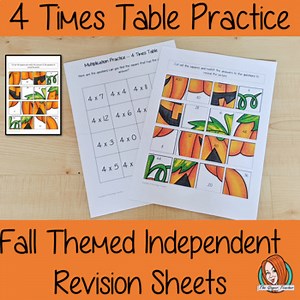 Fall Themed Independent Multiplication Revision Sheets 4x