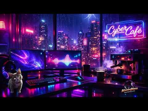 Cyber Café Neon Gaming Vibes ⚡ Epic Retro Synthwave Rock Loft Music #gaming