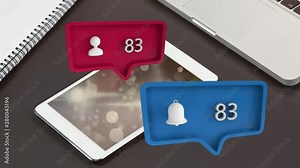 Table and message bubble with profile and notification icons for social media