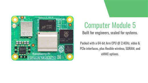 Meet Raspberry Pi Compute Module 5 & the Development Kit: built for engineers, scaled for systems. CM5 delivers a 64-bit Arm CPU @ 2.4GHz, video & PCIe interfaces, plus flexible wireless, SDRAM, and eMMC options. Learn more: https://bit.ly/4mH1rk6 | Farnell Electronics