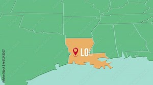 Mapa de los Estados Unidos de América con división política resaltando el estado de Louisiana