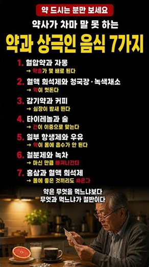 약사가 차마 말 못 하는 약과 상극인 음식 7가지 #약 #건강상식 #시니어건강 #약국 #건강정보
