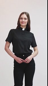 GRACEART Womens Clergy Removable Shirt Tab Collar Clergy Shirt Short Sleeve Cotton Blended Stretch Blouse