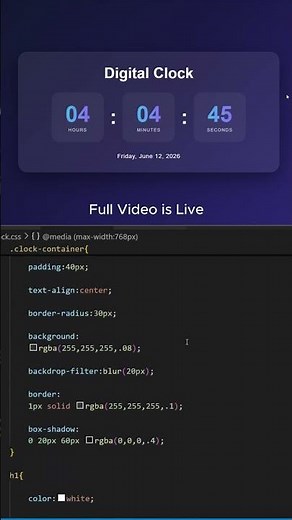 Build real time digital closk using html, css and js #shorts #coding #programming