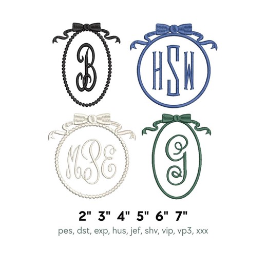 Bow Monogram Frame Embroidery Design Bundle | Oval & Round Letter Frames | Beaded Border Machine Embroidery File - Etsy