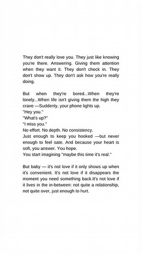 📍Listen You deserve more than being someone’s emotional pit stop. You deserve reciprocity. You deserve presence. You deserve someone who doesn’t just want you —but values you. Chooses you. Respects you. So the next time they reach out “just to say hi”... ask yourself this: Do they love me — or do they just love the way I love them? If this hit too close to home, my book Chasing Love That Hurts was written for this exact kind of heartbreak - the kind where you’re loving someone who only shows up