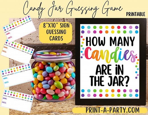 Candy Jar Guessing Game | How Many Candies in Jar Includes Sign and Cards | Printable Sign and Cards -candy Party Idea, Showers, Office - Etsy