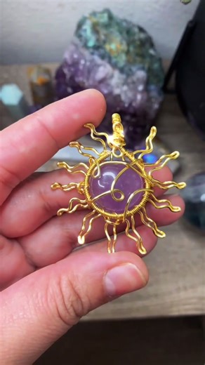 So pretty I love making sun pendants✨🌞 #fyp #smallbusiness #crystals #amethyst #wirewrapping #tutorial #collection