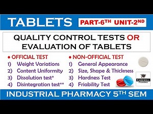 Quality control test | Evaluation of Tablet | Disintegration & Dissolution test | P-6, U-2 | Tablets