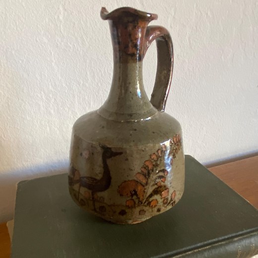 Vintage Hand Painted Ceramic Pitcher With Bird & Florals-mexican Pottery - Etsy