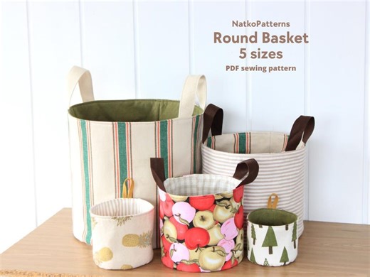 Round Fabric Basket, Sewing Pattern PDF, 5 Sizes, Easy Sewing Project for Begginers - Etsy