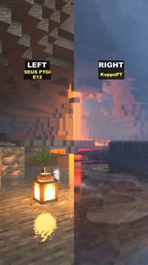 VexelVille - Minecraft Shaders on Instagram: "Shaders with better rain reflections? 🌧️ Minecraft comparison between two realistic shaders featuring rain puddle reflections. Left = SEUS PTGI E12 - by Sonic Ether. Right = KappaPT - by RRe36. - #minecraft #minecraftshaders #minecraftrealistic #minecraftrtx #seusptgi"