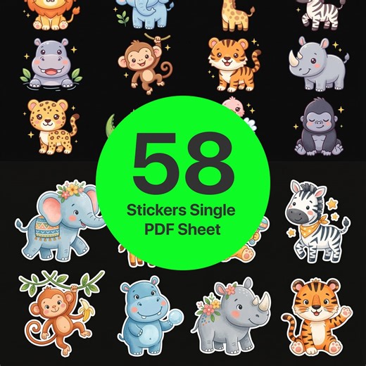 Safari Animals Sticker Sheet | 58 High Quality Printable PDF Pages | Wildlife Jungle Planner Journal Scrapbook Digital Download - Etsy