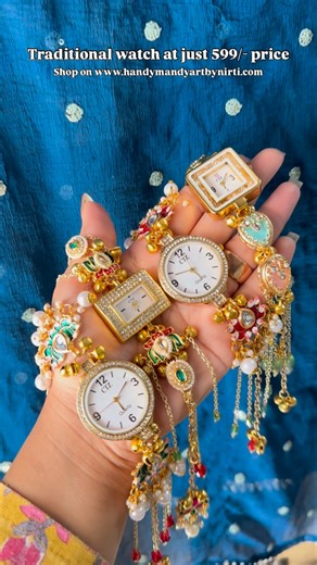 Handy Mandy Art & wedding handmade jewellery ™️ on Instagram: "Comment “watch” for direct link in your DM❤️ Shop on www.handymandyartbynirti.com Our traditional watch collection ✨ #handy_mandy #hmjewellery #nirti #nirticreation #exploremore [flowerjewellery, shell jewellery,phooljewellery, nirtibangles,nirti,nirticreation, handymandyjewellery, haldi collection, haldijewellery, mehndi jewellery, trending jewellery,handmade with love, weddingseason,hair accessories]"