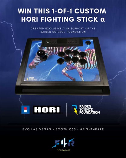 A 1-of-1 custom Hori Fighting Stick α is up for grabs at @Evo Las Vegas.Visit our booth for your chance to win this exclusive fight stick. Huge thank you to @horiusainc for supporting @RaidenScience #Fight4Rare #evo2026 #fgc #hori