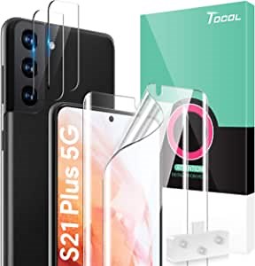 TOCOL 4 Pack Compatible with Samsung Galaxy S21 Plus 5G 6.7 inch - 2 Pack TPU Screen Protector and 2 Pack Camera Lens Protector Alignment Frame Easy Installation - Support Ultrasonic Fingerprint