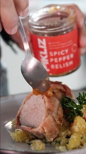 How to Make Bacon-Wrapped Pork Loin with Pikliz Relish & Pineapple Panko Crumbs #porkrecipe #pikliz