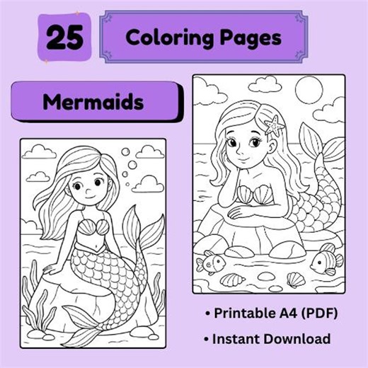 25 Mermaid Coloring Pages for Older Kids (ages 6-10) - Detailed A4 PDF - Etsy Australia