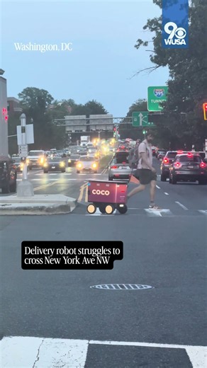Delivery robot struggles to cross New York Avenue in Northwest DC