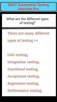 SOFTWARE TESTING : What are the different types of Testing ? SDET Automation Testing Interview