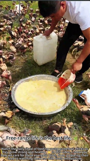 Feeding gamefowl chicks – daily routine! 🐤🌿