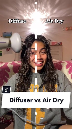 Wavy hair diffusing vs air drying🌬 #wavyhair #curlyhair #hairtok #volume #hair #diffusingcurls #nobigdeal
