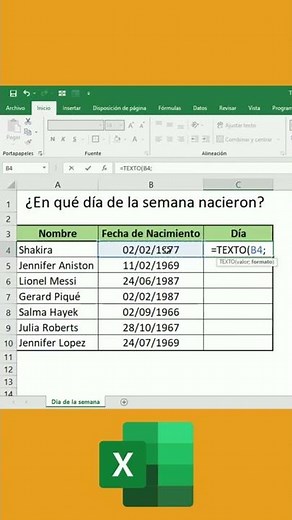 Excel - Obtener día de la semana de una fecha, función =TEXTO en Excel