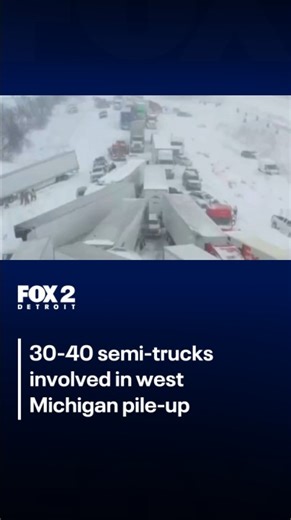 Drone video over I-196 in west Michigan shows dozens of vehicles including semi-trucks piled up after winter weather made hazardous driving conditions on Monday morning. Video courtesy of FOX Weather via Chicago & Midwest Storm Chasers. | FOX 2 Detroit