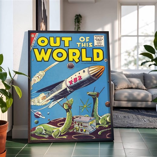 Retro Rocket Ship Alien Creatures Space Poster : Comic Book Cover - Etsy Australia