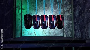 Modified Newton's cradle with computer mouse instead of spheres