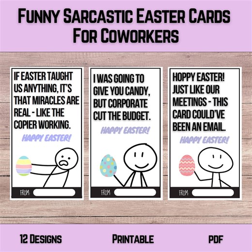 Funny Sarcastic Easter Cards for Coworkers | Printable Office Easter Card Set | 12 Snarky Work Humor PDF Downloads | Instant Download - Etsy