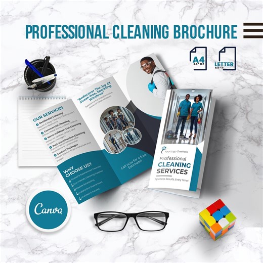 Modern Cleaning Services Trifold Brochure | Editable Canva Design | A4 & Letter - Etsy