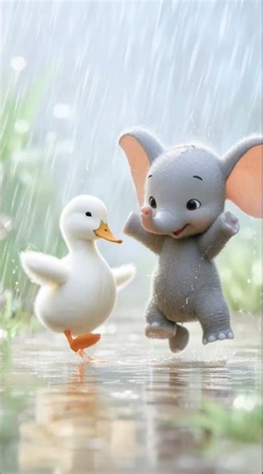 Cute Duck & Baby Elephant Enjoy Rain Together | Rainy Day Fun! #duck #babyelephant #ai #funny #rain