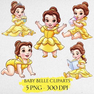 Belle Cute Baby Watercolor Clipart, Belle PNG, Princess Clipart, Hand Drawn, Watercolor Belle Clipart, Princess Party Decor, Nursery Art - Etsy