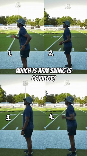 Read below how each arm swing impacts you⤵️ 1️⃣. This is how you should be doing arm swings the correct way. Shoulders are relaxed and elbows are swinging back correctly! 2️⃣. This is ❌ because doing these arm swings like this is showing that you are tensing up and that messes up the range of motion for your legs! 3️⃣. This is ❌ because this is what it looks like trying to swing your arms forward instead of swinging it back which is creating bad habits in how you run! 4️⃣. This is ❌ because with