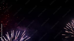 Colorful fireworks. launch of the festive fireworks. 4K slow motion clip of wonderful of fireworks. Magnificent holiday light representation. Beautiful fireworks show on Independence day 120 fps