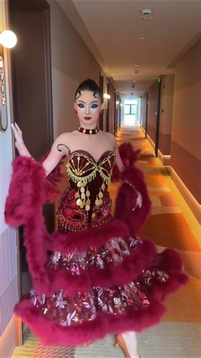 ❤️Burgundy Vintage Modern Gown | 🪶Feathers Flutter, Sequins Shine✨#ballroomdressesforsale#dancesport