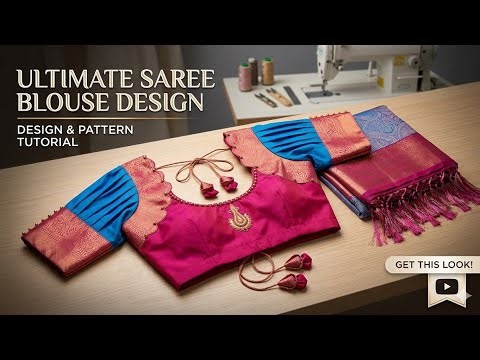 Beautiful scalap work blouse design and puff sleeve design stitching