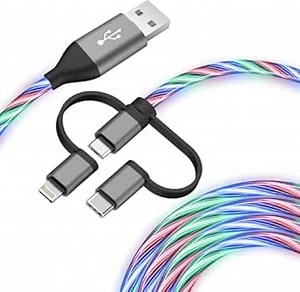 3-in-1 LED Glow Charging Cable, Fast Charging USB-C, Micro USB & Lightning Cable, Universal Multi Charger Cord for iPhone, Samsung, Android, iPad & Most Smartphones (RGB, 3.3FT)