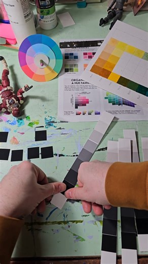 Cooking up some homemade grayscales for my students. My Art 3 students are starting an oil painting unit tomorrow. I'm starting things off with a gift for each student: a hand-crafted grayscale, made from Color-Aid papers. I decided I wanted them to work with an 8-step scale, where the lowest value is about the value of ivory black in oil paint. The thing is, you can't buy one like that. The value scale they sell at the art store (you know, the one made by the Color Wheel Company) is 10 values, 