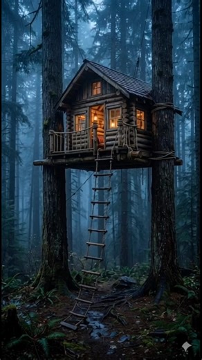 A suspended log treehouse built between two trees, complete with a rope ladder. That's what saved me #cozyhome #CozyCabin #treehouse #cabinlife #ForestShelter #nature #Aldesign #DesignTransformation #RoomEdit #AestheticRoom #ModernRoom #CozyRoomDesign #TrendingEdit #ViralVideo #Shorts #Reels #FYP #SmartGraphics #fblifestyletyleシviralシ | Agus Harianto