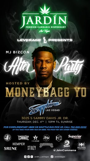 Sapphire Las Vegas on Instagram: "MJ BizCon, let’s turn the city up. @sapphirelasvegas x @jardin_lasvegas x @leveragepresents After Party hosted by @MoneybaggYo Dec 4 • 10 PM • Sapphire Las Vegas Complimentary shuttle available with RSVP."