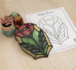 Pattern- Poppy Flower Stained Glass Suncatcher - Etsy